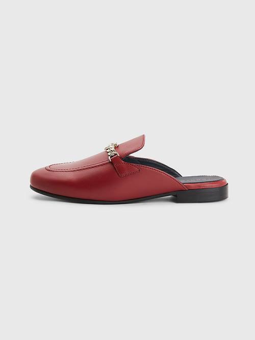 Red Tommy Hilfiger Leather Chain Mule Women's Loafers | TH023SQF