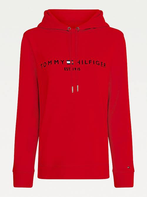 Red Tommy Hilfiger Logo Drawstring Regular Fit Women's Hoodie | TH296GKQ