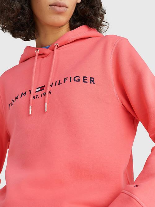 Red Tommy Hilfiger Logo Drawstring Regular Fit Women's Hoodie | TH713PEZ