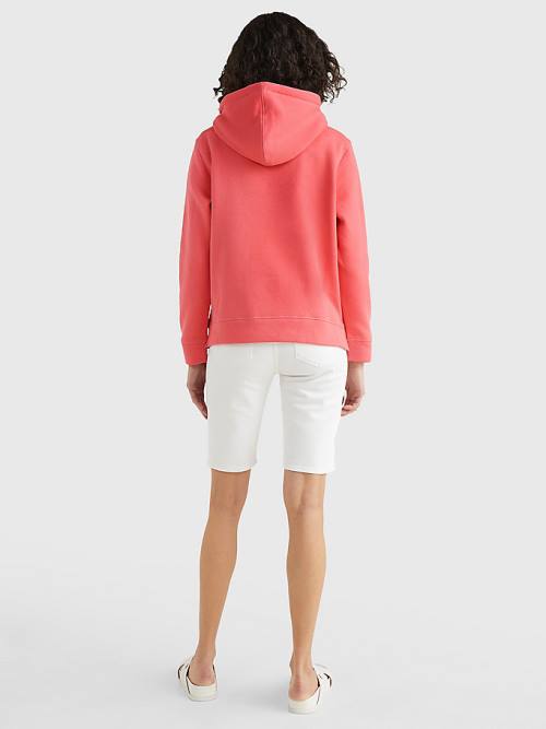 Red Tommy Hilfiger Logo Drawstring Regular Fit Women's Hoodie | TH713PEZ