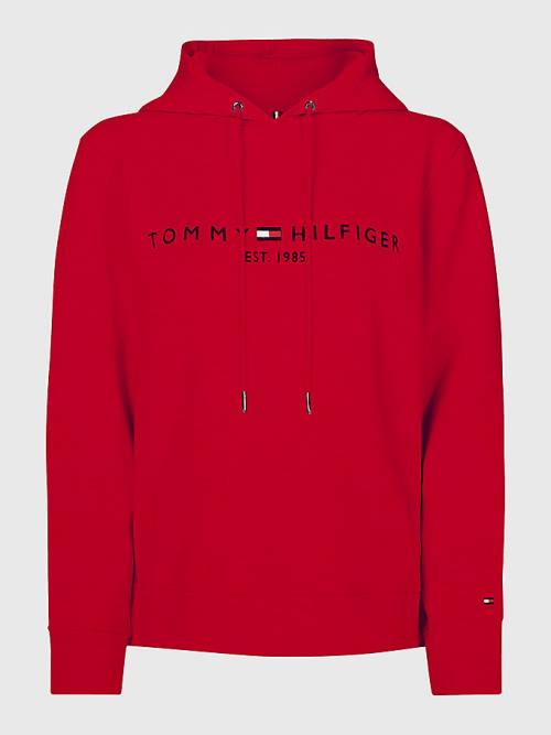 Red Tommy Hilfiger Logo Drawstring Regular Fit Women's Hoodie | TH812UGM