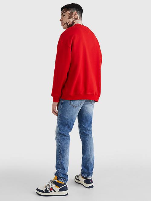 Red Tommy Hilfiger Logo Dropped Shoulders Men's Sweatshirts | TH860GAN