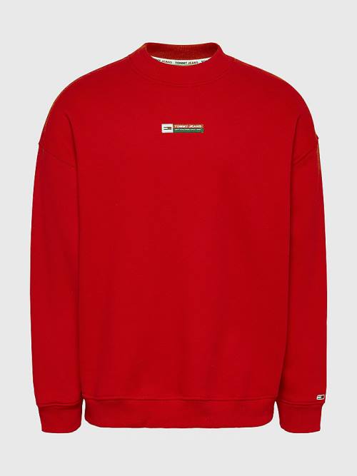 Red Tommy Hilfiger Logo Dropped Shoulders Men's Sweatshirts | TH860GAN