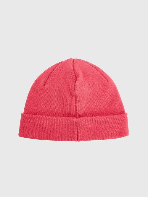 Red Tommy Hilfiger Logo Embroidery Beanie Women's Hats | TH834RLK