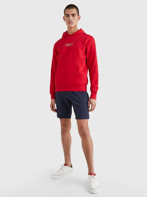 Red Tommy Hilfiger Logo Embroidery Men's Hoodie | TH906VDC