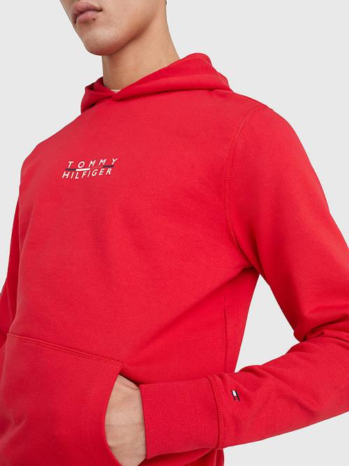 Red Tommy Hilfiger Logo Embroidery Men's Hoodie | TH906VDC