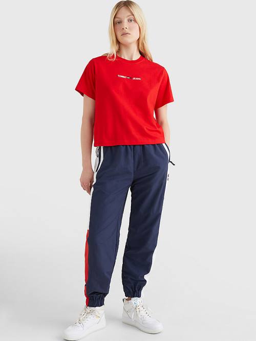 Red Tommy Hilfiger Logo Embroidery Organic Cotton Women's T Shirts | TH192IVQ