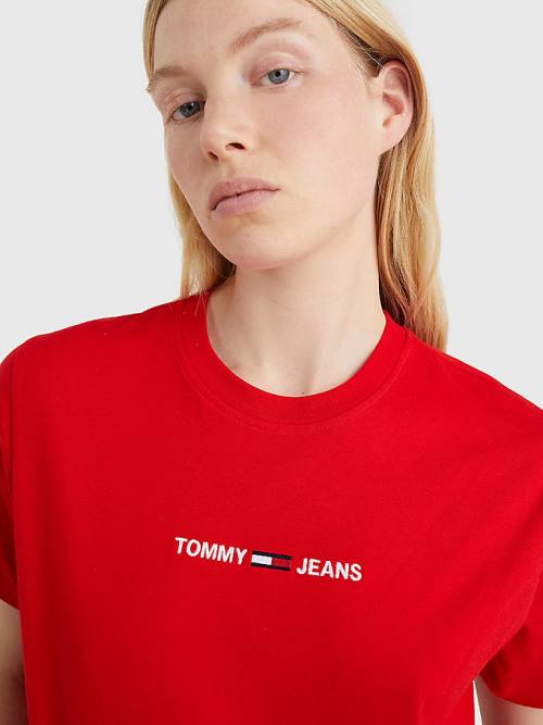 Red Tommy Hilfiger Logo Embroidery Organic Cotton Women's T Shirts | TH192IVQ