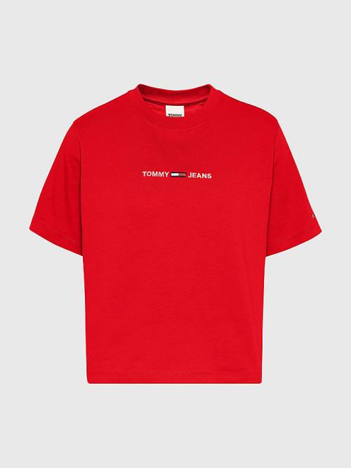 Red Tommy Hilfiger Logo Embroidery Organic Cotton Women's T Shirts | TH192IVQ