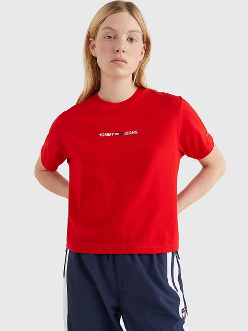 Red Tommy Hilfiger Logo Embroidery Organic Cotton Women\'s T Shirts | TH192IVQ