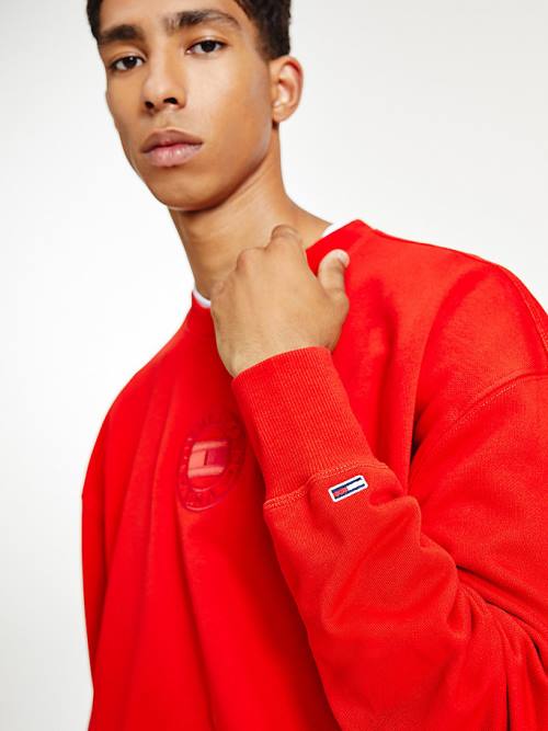 Red Tommy Hilfiger Logo Embroidery Organic Cotton Men's Sweatshirts | TH820WNP