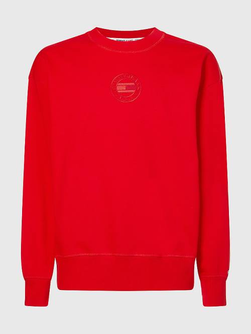 Red Tommy Hilfiger Logo Embroidery Organic Cotton Men's Sweatshirts | TH820WNP