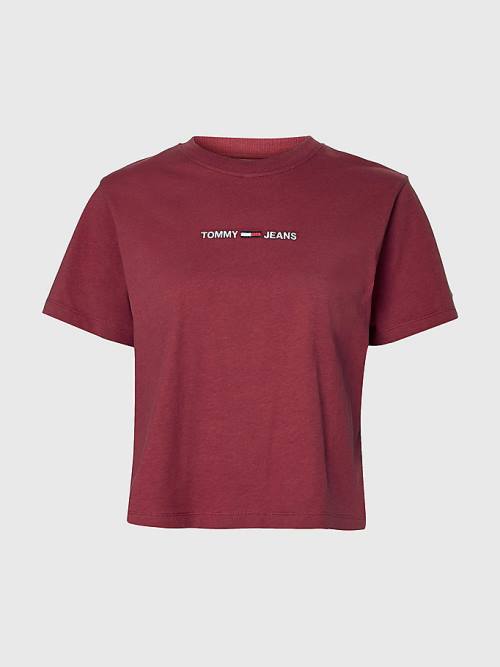 Red Tommy Hilfiger Logo Embroidery Organic Cotton Women's T Shirts | TH941PHU