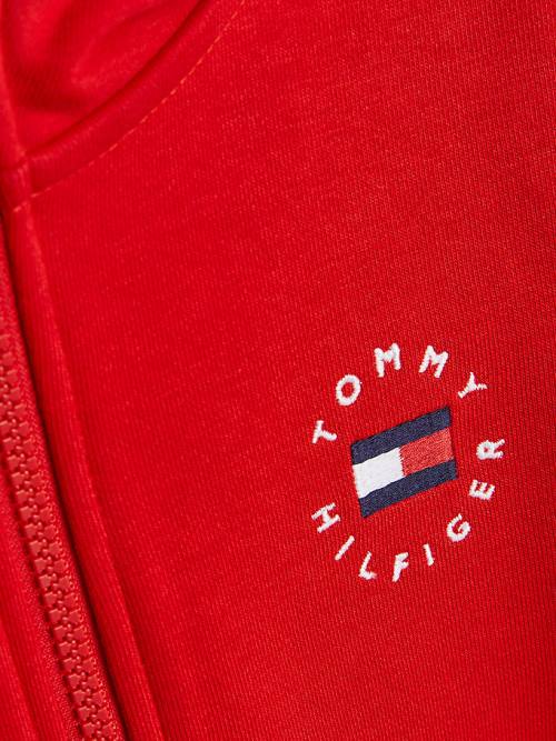 Red Tommy Hilfiger Logo Embroidery Zip-Thru Girls' Hoodie | TH287XDH