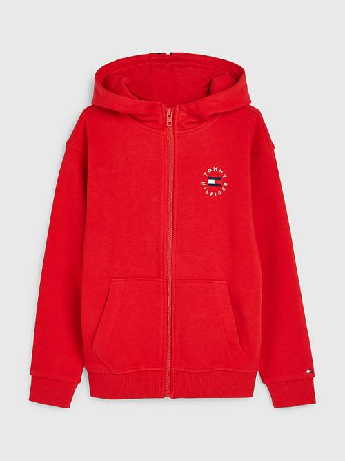 Red Tommy Hilfiger Logo Embroidery Zip-Thru Girls\' Hoodie | TH287XDH