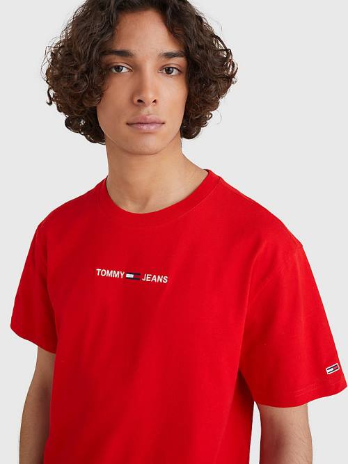 Red Tommy Hilfiger Logo Flag Patch Men's T Shirts | TH128NRO