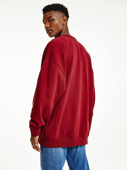 Red Tommy Hilfiger Logo Fleece Men's Sweatshirts | TH328YFH