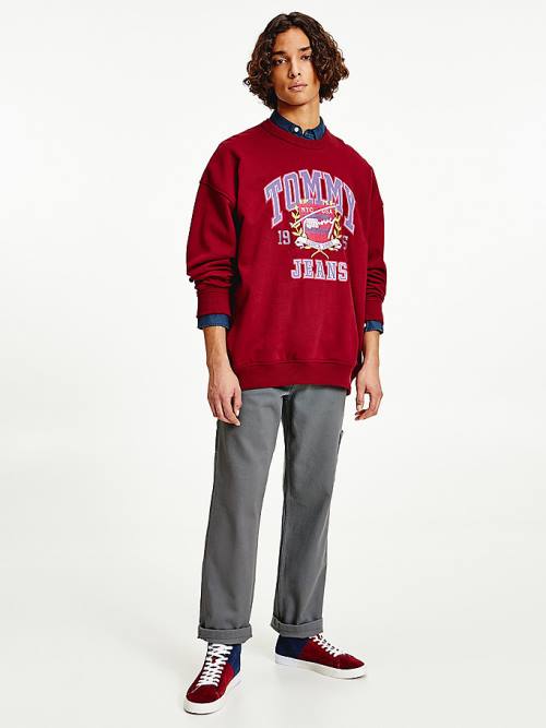 Red Tommy Hilfiger Logo Fleece Men's Sweatshirts | TH328YFH