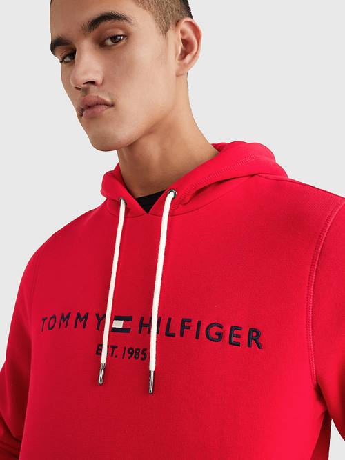 Red Tommy Hilfiger Logo Men's Hoodie | TH768EAB