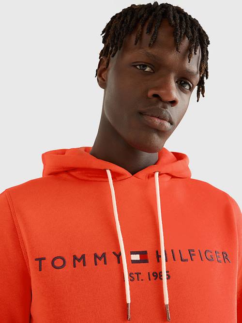 Red Tommy Hilfiger Logo Men's Hoodie | TH962FOB