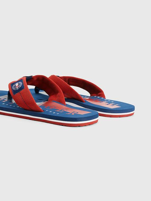 Red Tommy Hilfiger Logo Patch Flip-Flops Men's Sandals | TH630NTL