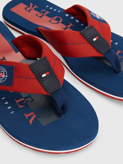 Red Tommy Hilfiger Logo Patch Flip-Flops Men's Sandals | TH630NTL