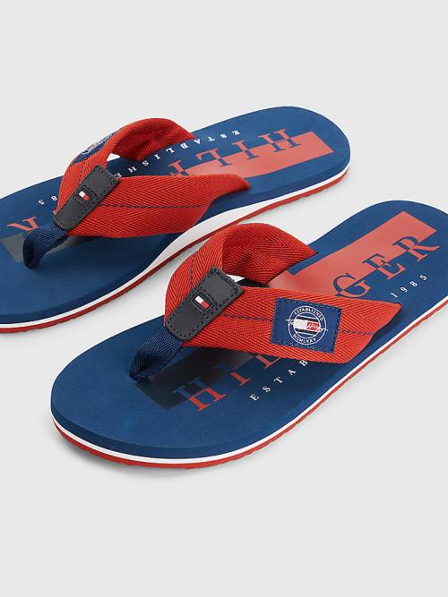 Red Tommy Hilfiger Logo Patch Flip-Flops Men's Sandals | TH630NTL