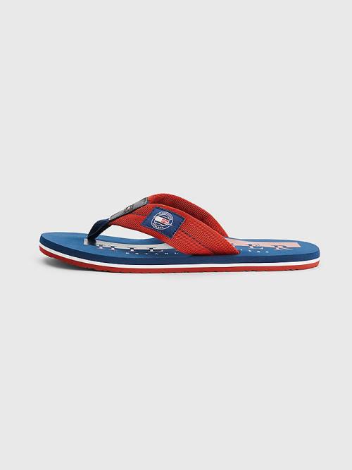 Red Tommy Hilfiger Logo Patch Flip-Flops Men's Sandals | TH630NTL