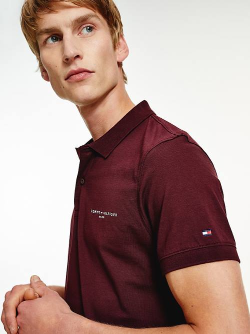 Red Tommy Hilfiger Logo Slim Fit Men's Polo Shirts | TH750HXG