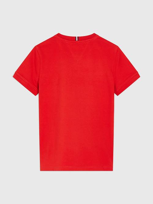 Red Tommy Hilfiger Logo Tape Organic Cotton Boys' T Shirts | TH084UWR