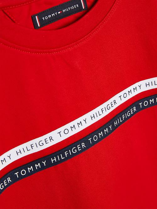 Red Tommy Hilfiger Logo Tape Organic Cotton Boys' T Shirts | TH084UWR