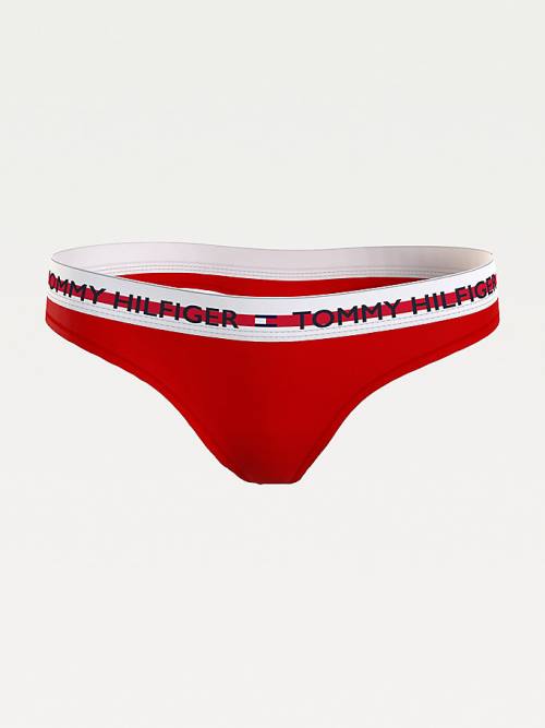 Red Tommy Hilfiger Logo Tape Stretch Thong Women's Underwear | TH302IWT