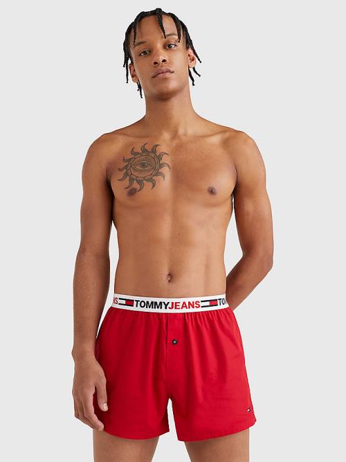 Red Tommy Hilfiger Logo Waistband Boxer Shorts Men's Underwear | TH536PAL