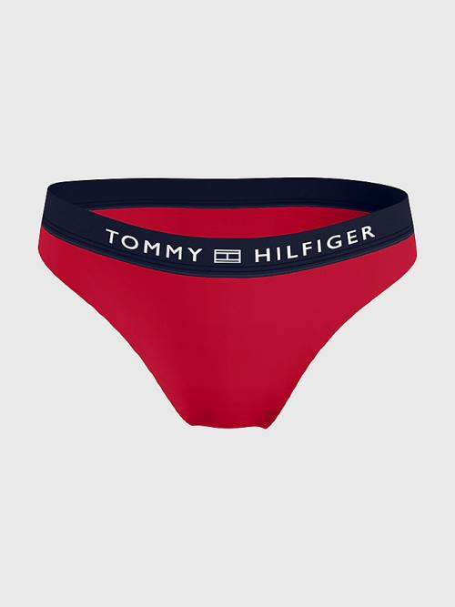 Red Tommy Hilfiger Logo Waistband Brazilian Bikini Bottoms Women's Swimwear | TH350MRU