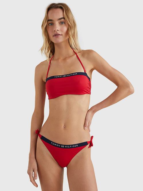 Red Tommy Hilfiger Logo Waistband Cheeky Fit Bikini Bottoms Women's Swimwear | TH596RLM