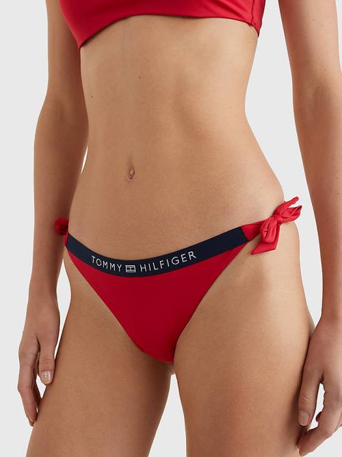 Red Tommy Hilfiger Logo Waistband Cheeky Fit Bikini Bottoms Women\'s Swimwear | TH596RLM