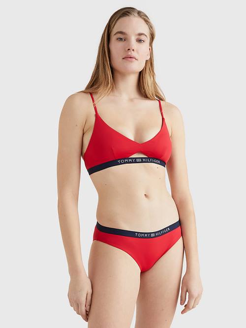 Red Tommy Hilfiger Logo Waistband Classic Bikini Bottoms Women's Swimwear | TH860ORP