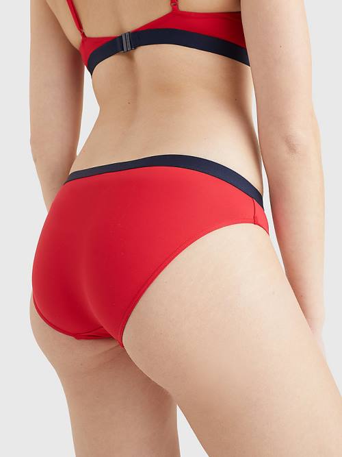 Red Tommy Hilfiger Logo Waistband Classic Bikini Bottoms Women's Swimwear | TH860ORP