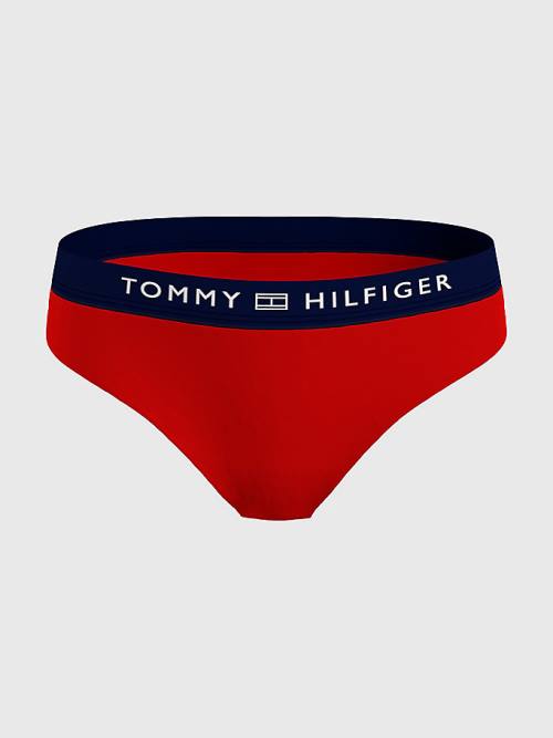 Red Tommy Hilfiger Logo Waistband Classic Bikini Bottoms Women's Swimwear | TH860ORP