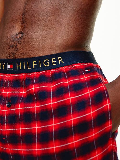 Red Tommy Hilfiger Logo Waistband Cotton Bottoms Men's Pyjamas | TH807OND