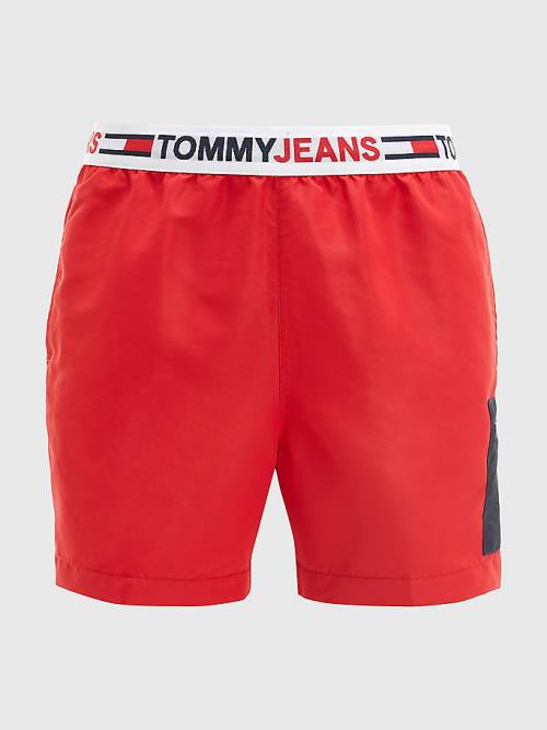 Red Tommy Hilfiger Logo Waistband Mid Length Shorts Men\'s Swimwear | TH052DRE