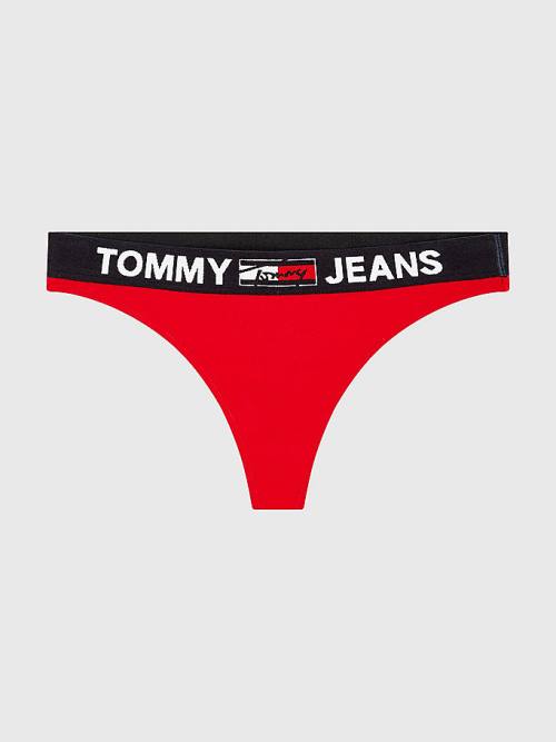 Red Tommy Hilfiger Logo Waistband Thong Women's Underwear | TH704KNC