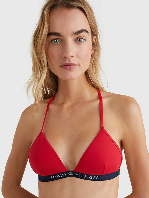 Red Tommy Hilfiger Logo Waistband Triangle Bikini Top Women's Swimwear | TH741BAN