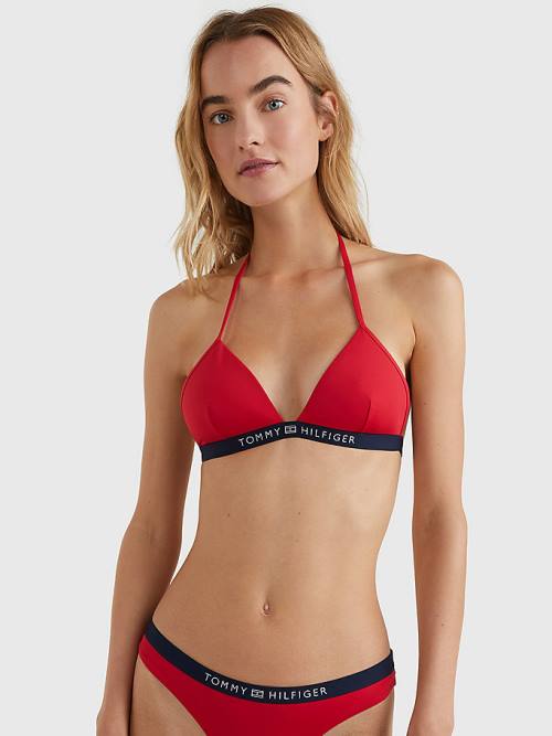 Red Tommy Hilfiger Logo Waistband Triangle Bikini Top Women\'s Swimwear | TH741BAN