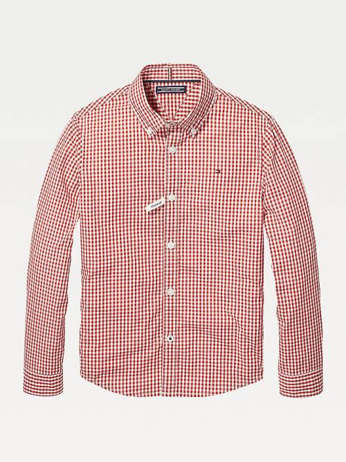 Red Tommy Hilfiger Long Sleeve Gingham Boys\' Shirts | TH624ZJD