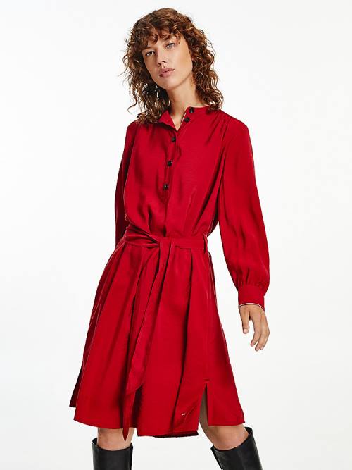 Red Tommy Hilfiger Long Sleeve Knee Length Shift Women's Dress | TH670ATK