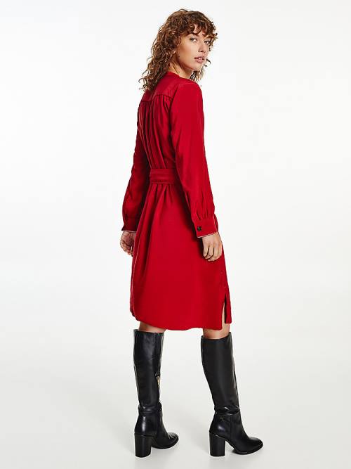 Red Tommy Hilfiger Long Sleeve Knee Length Shift Women's Dress | TH670ATK