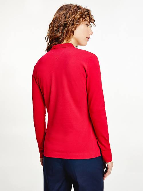 Red Tommy Hilfiger Long Sleeve Slim Fit Women's Polo Shirts | TH134PWF