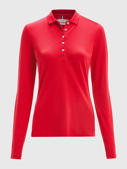 Red Tommy Hilfiger Long Sleeve Slim Fit Women's Polo Shirts | TH134PWF