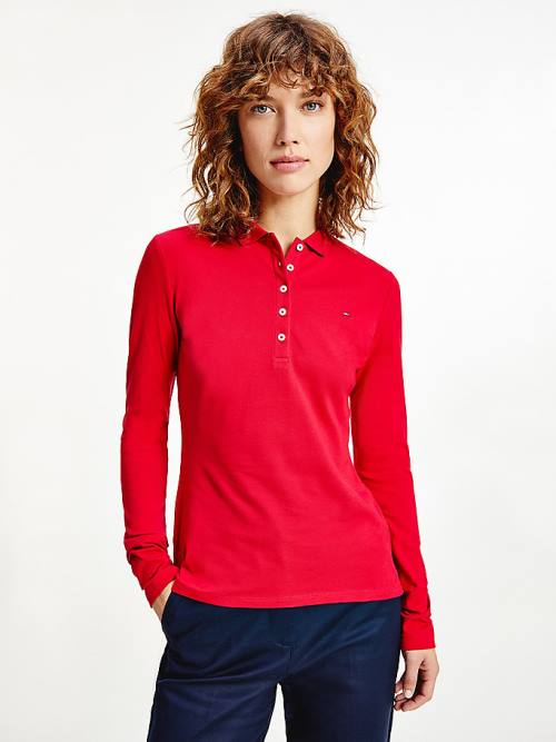 Red Tommy Hilfiger Long Sleeve Slim Fit Women\'s Polo Shirts | TH134PWF